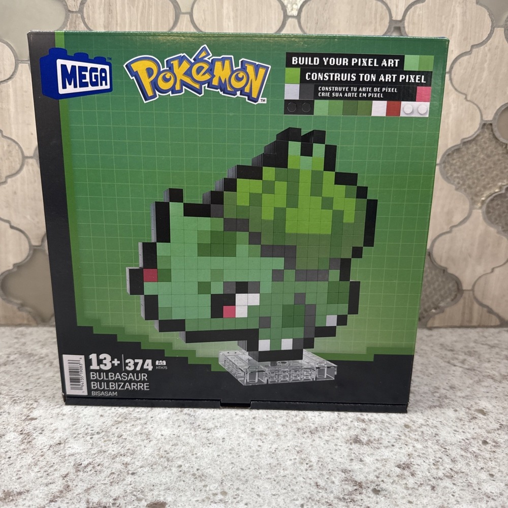 MEGA Pokemon Bulbasaur Pixel‎ Art W/stand Building Kit - 374 pc - 13+ NIB Sealed